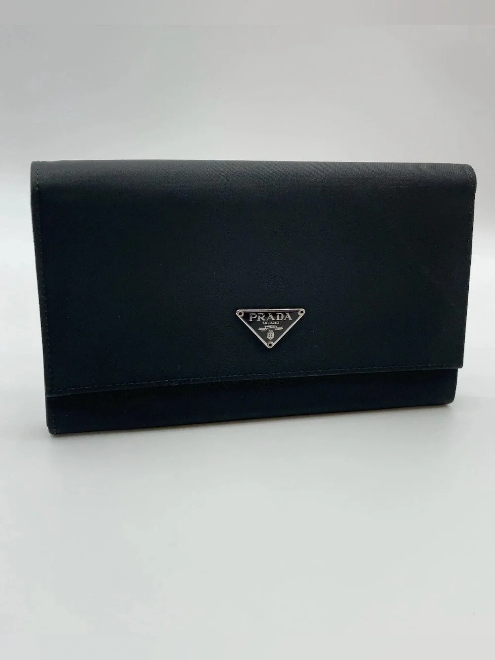 Auth Prada Tessuto Nylon Black Flap/Wallet